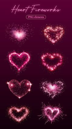 heart fireworks in different shapes and sizes