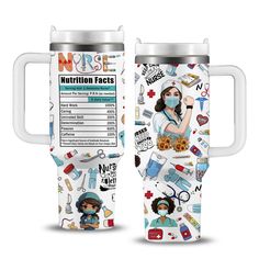 the nurse travel mug is designed to look like it has medical icons on it