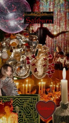 a collage of pictures with candles and other items