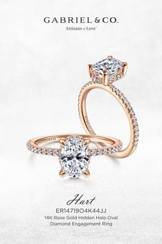 Hart - 14K Rose Gold Hidden Halo Oval Diamond Engagement Ring. Show her the significance of love with this glamorous hidden halo engagement ring. 
ER14719O4K44JJ Hidden Halo Oval, Hidden Halo Engagement Ring, Oval Diamond Engagement, Oval Diamond Engagement Ring, Classic Engagement Rings, Natural Diamond Engagement Ring, Rose Engagement Ring, Ring Crafts, Hidden Halo