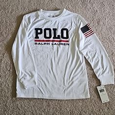 Polo Ralph Lauren Logo Jersey Tshirt New With Tag Pre-shrunk Long Sleeve White Shirt, Pre-shrunk White Long Sleeve Shirt, Logo Jersey, Jersey Tshirt, Ralph Lauren Logo, Lauren White, Pajama Shirt, Ralph Lauren Shirt, Fit N Flare Dress