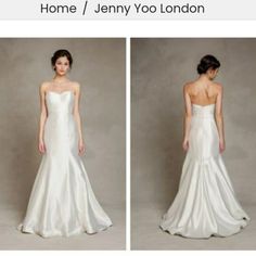 two pictures of a woman in a white wedding dress and the same photo of her