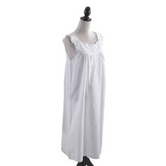 This Sleeveless Design Nightgown is a great addition to your sleepwear wardrobe. Made with 100percent cotton, it's very soft and comfortable, the ideal piece to lounge and sleep in. The ruffled d?collet? adds texture to the design, as well as a whimsical note, the perfect finishing touch for a white cotton nightgown. Size: medium. Gender: unisex. Age Group: adult. Cotton Ruffled Sleepwear For Bedtime, White Cotton Sleepwear With Ruffles, White Ruffled Sleepwear, White Sleepwear With Ruffles, White Sleeveless Ruffled Sleepwear, White Ruffled Cotton Nightgown, Cotton Ruffle Nightgown For Home, Cotton Ruffle Nightgown For Sleepover, Cotton Ruffled Nightgown For Bedtime