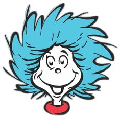 a cartoon character with blue hair and red circle around it's neck, smiling