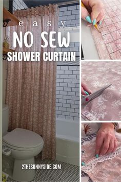 the instructions for how to sew a shower curtain are shown in four different pictures