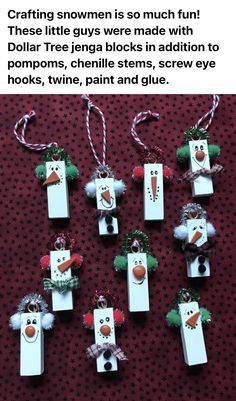 snowman ornaments are hanging on the wall