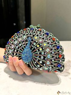 Bird in Bag - Black Luxurious Peacock Clutch Handbag with Sparkly Rhinestones and Chain Peacock Clutch, Anti Theft Bag, Ethiopian Opal Ring, Novelty Bags, Purse Styles, All That Glitters, Chain Bag, Evening Clutch, Bird In Bag