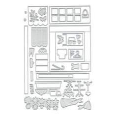 a cut out of paper with various items for making crafts on it, including scissors and other