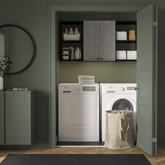 a washer and dryer in a small room