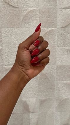 Red Almond Nails, Red Almond, Ballerina Acrylic Nails, Classy Almond Nails, Oval Acrylic Nails, Black Almond Nails, Almond Nail Art, Red Acrylic Nails, Minimal Nails