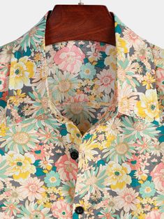 Men's Floral Cotton Casual Button Up Short Sleeve Shirt – Atlanl Casual Collar Camp Shirt With Buttons For Vacation, Collared Camp Shirt With Buttons For Beach, Vacation Camp Shirt With Casual Collar, Casual Collar Short Sleeve Shirt For Beach Spring, Casual Collar Short Sleeve Shirt For Spring Beach Outings, Summer Camp Shirt With Casual Collar And Buttons, Summer Camp Shirt With Casual Collar, Spring Beach Camp Shirt With Casual Collar, Summer Vacation Camp Shirt With Casual Collar