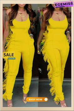 Yellow Fashion Sexy Fluorescent Asymmetrical Solid Sleeveless Slip Jumpsuits Sleeveless Summer Club Bodysuit, Sleeveless Summer Bodysuit For Club, Trendy Sleeveless Bodysuit For Club, Trendy Sleeveless Jumpsuits And Rompers For Night Out, Sleeveless Spring Bodysuit For Club, Trendy Yellow Sleeveless Jumpsuit, Yellow Jumpsuits And Rompers For Summer Night Out, Chic Yellow Sleeveless Bodysuit, Yellow Sleeveless Jumpsuit For Parties