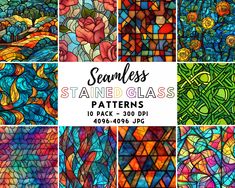 stained glass patterns in different colors and sizes with the text seamless stained glass patterns