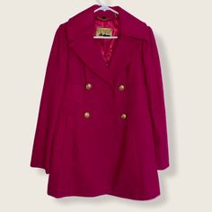 Love This Color Of The Coat So Much And The Gold Buttons Are A Great Addition. Perfect For The Winter, It Is A Very High Quality Coat And Has Great Material. Totally Length Is 33 Inches, Sleeve Length Is 25.5 Inches And Shoulder Length Is 17 Inches. Pink Outerwear With Double Button And Lapel Collar, Pink Notch Lapel Outerwear With Buttons, Classic Pink Outerwear With Double Button Closure, Pink Double-breasted Outerwear With Double Button Closure, Pink Notch Lapel Outerwear For Fall, Classic Pink Winter Blazer, Tailored Single Breasted Pink Outerwear, Pink Single Breasted Pea Coat For Fall, Pink Outerwear With Button Closure And Lapel Collar