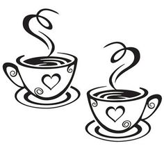 two cups of coffee with hearts on the top and bottom, one is black and white