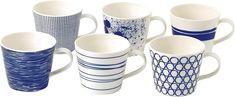 Top Deal  Pacific Mixed Patterns Mugs Set of 6 China Cups, Gordon Ramsay, Pacific Blue, Mug Design, Stoneware Mugs, Pattern Mixing, Royal Doulton