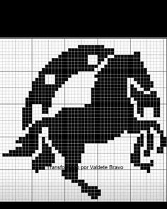 a cross stitch pattern with a black horse on it's back and white background