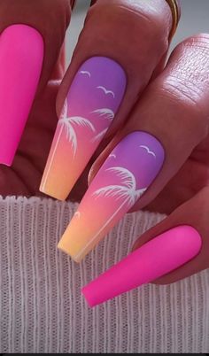 Tropical Nail Designs, Bright Summer Nails Designs, Cruise Nails, Summer Nail Designs, Vacation Nails, Short Acrylic Nails Designs, Pink Acrylic Nails