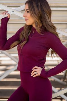 Cropped Half Zip Active Sweatshirt - Betsey's Boutique Shop - Fitted Moisture-wicking Tops For Loungewear, Crew Neck Activewear With Thumbholes For Loungewear, Stretch Crew Neck Sweatshirt For Workout, Workout Tops With Ribbed Cuffs And Cozy Fit, Athleisure Moisture-wicking Lounge Top, Moisture-wicking Athleisure Top For Loungewear, Cozy Fit Long Sleeve Sportswear Tops, Cozy Long Sleeve Sportswear Tops, Casual Activewear With Snug Fit And Thumbholes