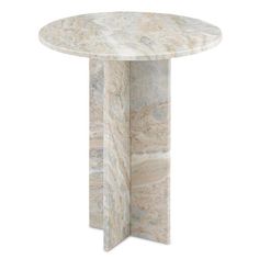 a round marble table with two columns on each side