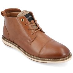 The Redford boot by Vance Co. is so timeless and classic you can pair it with almost anything. Soft vegan leather uppers and a 6 mm Tru Comfort Foam™ insole give this round-toe boot the utmost in comfort. The design is perfected with cap-toe and a classic lace-up fastening. Mens Chukkas, Mens Ankle Boots, Chukka Boot, Dress Boots, Rounded Toe Boots, Round Toe Heels, Mens Shoes Boots, Dress And Heels, Brown Boots