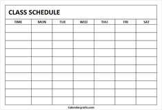 the printable class schedule is shown in black and white, with an empty space for notes