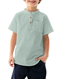 PRICES MAY VARY. Material: This boys linen shirts made from great fabric, lightweight, breathable and soft touch, keep you cool and relaxed all the time. Great fabric could give you better wearing experience. Feature: Linen shirts for boys. Boys button down shirt. Casual henley neck shirts, simple style, solid color, short sleeve, button-down closure, patch pocket at chest, rounded hem, side split. Occasion: Kids linen shirt is perfect for beach, holiday, daily wear, wedding, school, street, par Boys Linen Shirt, Casual Dress Summer, Short Sleeve Summer Dresses, Beach Dresses Summer, Beach T Shirts, Boys Casual, Shirt Button, Beach Shirts, Henley Shirts