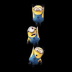 three minions from the movie despicables flying through the air