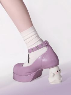 [$72.00]Ghost Heel Design Light Purple Ankle Strap Shoes Cross Decorative Original Y2k, Pastel Punk, Punk Shoes, Monster Mash, Round Toe Shoes, Ankle Strap Shoes, Purple Shoes, Heart Bag, Strap Shoes