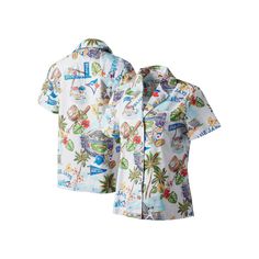 This Scenic Camp shirt by Reyn Spooner lets your Toronto Blue Jays spirit shine brightly while vacationing. It features a chest pocket to hold a small item or two and a button-up front that allows you to wear this top open or closed. A printed design with striking Toronto Blue Jays graphics and detail brings a touch of hometown flair to your outfit.This Scenic Camp shirt by Reyn Spooner lets your Toronto Blue Jays spirit shine brightly while vacationing. It features a chest pocket to hold a smal White Summer Tops For Travel, White Tops For Summer Travel, White Summer Travel Tops, Vacation Camp Shirt With Camp Collar, Printed Button-up Camp Shirt For Beach, Casual Tropical Print Button-up Camp Shirt, Multicolor Tropical Print Button-up Camp Shirt, Palm Tree Print Button-up Beach Shirt, Blue Printed Button-up Camp Shirt