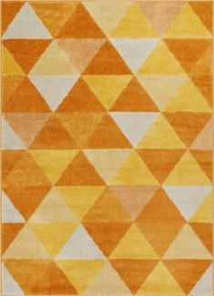 an orange and white rug with many different shapes on the carpet, including squares and rectangles