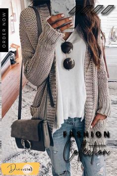 Loose Chunky Knit Cardigan P13376 Casual Cardigan Sweater, Clothes Shops, Perfect Spring Outfit, Burberry Coat, Chunky Knit Cardigan, Womens Clothes, Cardigan Outfits, Casual Cardigans, Clothes Sale