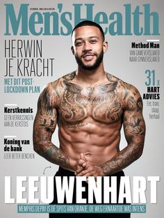 the cover of men's health magazine featuring a shirtless man with tattoos on his chest