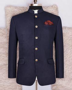 Introducing the stylish and comfortable Lycra Navy Blue Jodhpuri Suit - a perfect blend of traditional elegance and modern fashion. This exquisite ensemble is designed to bring out your regal charm on any special occasion. Crafted with precision and attention to detail, the Lycra Jodhpuri Suit offers a contemporary twist to the classic Indian attire. Key Features: Material: Made from premium quality Lycra fabric, this Jodhpuri Suit ensures a flattering fit while providing utmost comfort. The ble Classic Long Sleeve Traditional Formal Wear, Classic Bandhgala With Stand Collar For Festive Occasions, Designer Nehru Jacket For Festive Workwear, Classic Unstitched Traditional Wear For Formal Occasions, Classic Fitted Kurta For Festive Occasions, Classic Bandhgala For Workwear And Festive Occasions, Classic Bandhgala For Festive Workwear, Classic Festive Bandhgala For Workwear, Classic Formal Traditional Wear For Eid