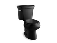 a black toilet with the lid up