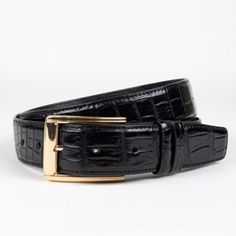 Our Black Genuine Crocodile Skin Belt Is A Must-Have In Any Wardrobe. Timeless And Versatile, This Belt Will Effortlessly Compliment Almost Any Outfit. Perfect For Day Or Night, This Is One Of Those Accessories That Will Carry You From Season To Season. Features: Genuine Crocodile Skin Hidden Snaps For Interchangeable Buckle Pebbled Calf Skin Lining Luxury Fitted Black Belt, Classic Crocodile Pattern Business Belts, Classic Crocodile Pattern Belts For Business, Classic Business Belt With Crocodile Pattern, Elegant Fitted Belt For Business Casual, Luxury Office Belt, Luxury Fitted Office Belt, Crocodile Belt, Brown Leather Dress