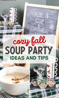 Fall soup party ideas for fall entertaining. Soup And Dessert Party, Soup Toppings Ideas, Fall Soup And Salad Party Ideas, Soup And Chili Bar, How To Host A Soup Party, Party Soup Ideas, Friendsgiving Soup Party