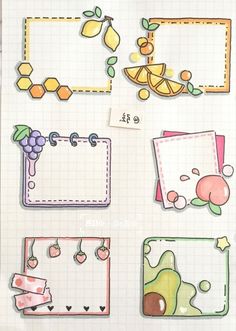 an open notebook with stickers on it and some fruit in the middle, including lemons