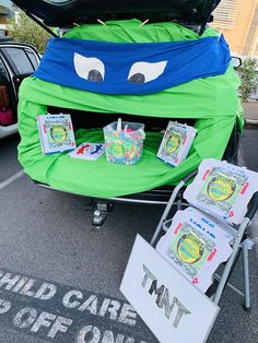 an open trunk with some cards in it