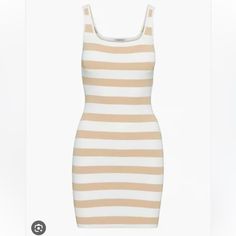 Brand New, Beige And White Stripes White Bodycon Dress For Day Out, Cream Bodycon Dress For Summer, Elegant Striped Mini Dress For Summer, White Bodycon Mini Dress For Summer, White Sleeveless Bodycon Dress For Day Out, Chic White Bodycon Dress For Spring, Fitted Off White Summer Midi Dress, Casual White Bodycon Midi Dress, White Bodycon Midi Dress Casual