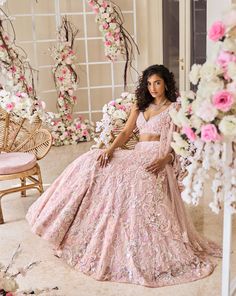 This lehenga set features all over three-dimensional pastel floral embroidery on a blush pink organza base. The outfit is paired an all over embroidered blouse and a matching net dupatta.From Seema Gujral's Tuscan Summer collection. DELIVERY TIMEPlease allow 4 months for your outfit to arrive. FABRIC DETAILSOrganza Professional cleaning only. Pink Saree Gown With Chikankari Embroidery, Pink Organza Sets With Chikankari Embroidery, Designer Pink Gown With Chikankari Embroidery, Pink Chikankari Embroidered Wedding Gown, Pink Chikankari Embroidery Wedding Gown, Pink Lehenga With Chikankari Embroidery For Reception, Pink Organza Dress With Chikankari Embroidery, Pink Chikankari Embroidered Fabric For Reception, Pink Chikankari Embroidery Fabric For Reception