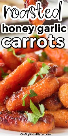 roasted honey garlic carrots on a white plate