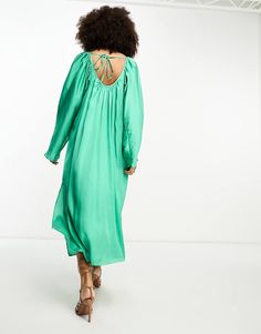 Jurken van ASOS DESIGN Alle andere jurken mogen naar huis Met ronde hals Volumineuze mouwen Striksluiting met uitsnijding op de rug Regular fit Volume Sleeves, Midaxi Dress, Bright Green, Asos, Satin, Crew Neck, Green, Dresses, Design