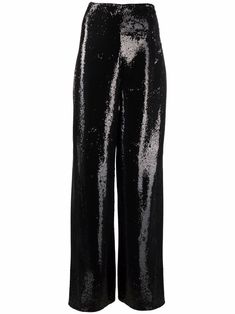 black sequin embellishment wide leg high waist Winter Going Out Outfits, Winter Night Outfit, Black Wide Leg Trousers, Sequin Pants, Shirt Tucked In, Wool Turtleneck, Night Out Outfit, Going Out Outfits, Philipp Plein