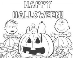 a happy halloween coloring page with two kids and a jack - o'- lantern