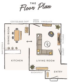 the floor plan for a living room and kitchen