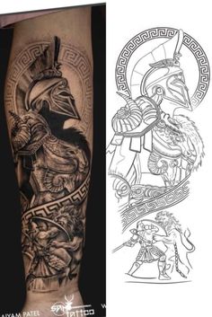 Trojan Tattoo Ideas, Arm Sleeve Drawing, Trojan Tattoo, Achilles Tattoo, Half Sleeve Tattoos Forearm, Realistic Tattoo Sleeve