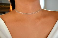 Chain is adjustable. Adjustable from 14.5 inches to 16.5 inches Nickel-free x Dainty Silver Necklace, Simple Choker, Choker Silver, Silver Choker Necklace, Silver Choker, Necklace Simple, Choker Necklaces, Simple Necklace, Necklace Silver