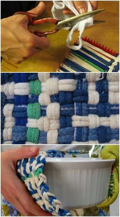 three pictures showing different types of weaving