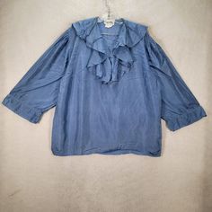 ✨ Unleash your style with our vintage silk blouses – because fashion should be an adventure, not a routine! 🚀 Treat yourself to timeless elegance with Threaded Sugar on eBay. 🌟 Swipe to stun, click for chic, and follow for glam! ✨💫 Links in bio!🌺 For 25% OFF use code: LUV25OFF Take advantage of our Shipping Discount. Ship up to 5 items for $10.00! #SilkSerenity #MaximalistChic #vintageclothing #y2k #vintagestyle #vintagefashion #secondhand #thriftedfashion #90s #80s #eBaySeller #eBay Blue Blouse With Ruffled Collar And Details, Blue Blouse With Ruffled Collar For Daywear, Light Blue Blouse For Fall Daywear, Vintage Blue Blouse For Fall, Casual Blue Top With Ruffled Collar, Vintage Blue Ruffled Blouse, Casual Blue Tops With Ruffled Collar, Blue Ruffled Collar Blouse For Fall, Blue Fall Daywear Blouse